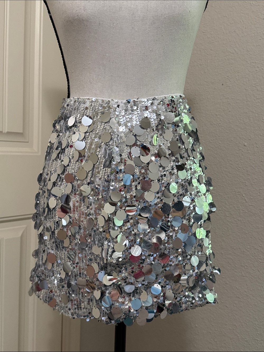 wild fable Silver Sequin Disc Mini Skirt